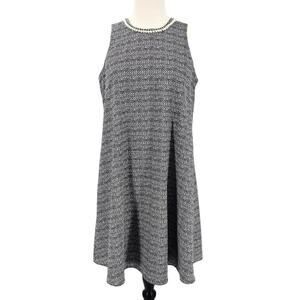 Karl Lagerfeld Paris Faux Pearl Trim Swing Dress Black White Wool Look Size 6